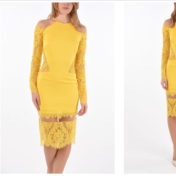 PHILIPP PLEIN COUTURE LACE COLD-SHOULDER BELOW KNEE LACK- M - Picture 3 of 6